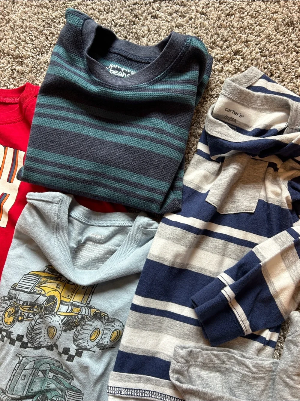 14 Boys Long-Sleeve Tee Lot 5T- Red, Green, Blue, Gray, Yellow, Maroon